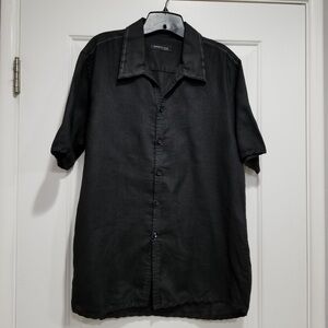 Kenneth Cole Black Linen Button-up Shirt Mens Sz M